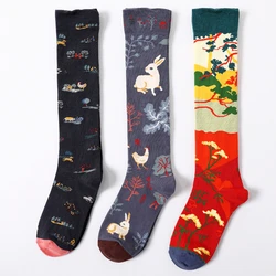 1 pair Oil Painting Long Socks Retro Art Spring Summer Comfortable Breathable Thin Calf Artsy cotton socks Stockings Women
