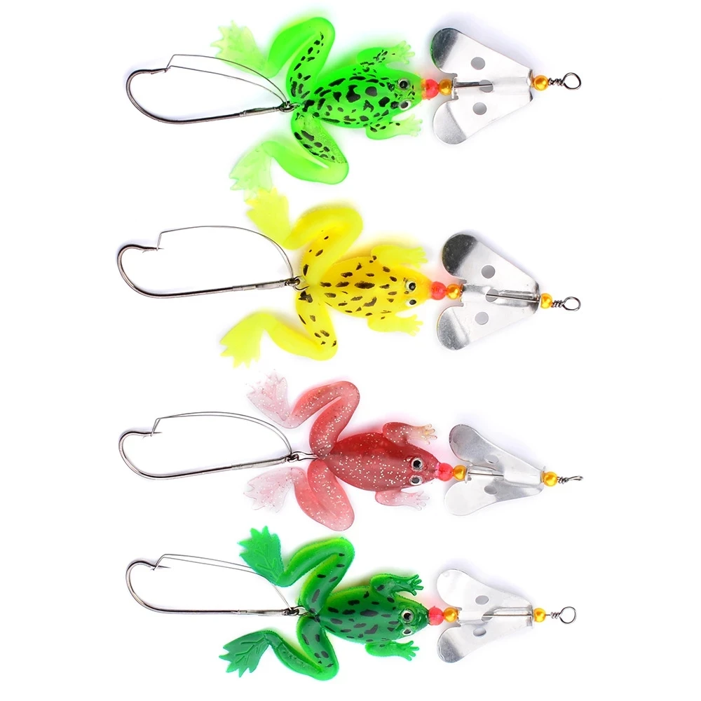 4PCS Soft Frog Fishing lure Rotate Blade Jig Dancer Floating Sequin Swim  Bait Silicone Weedless Wobbler Frog Spinner Bait