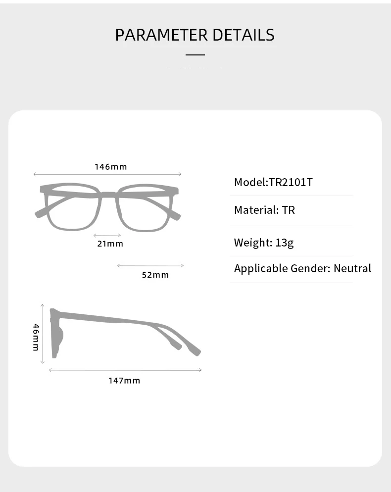 Xbora Ultraleichte TR90 Business-Herren-Brillengestelle, klassische Mode, optische verschreibungspflichtige Damen-Vollformat-Brillen TR2101T – Detail 9