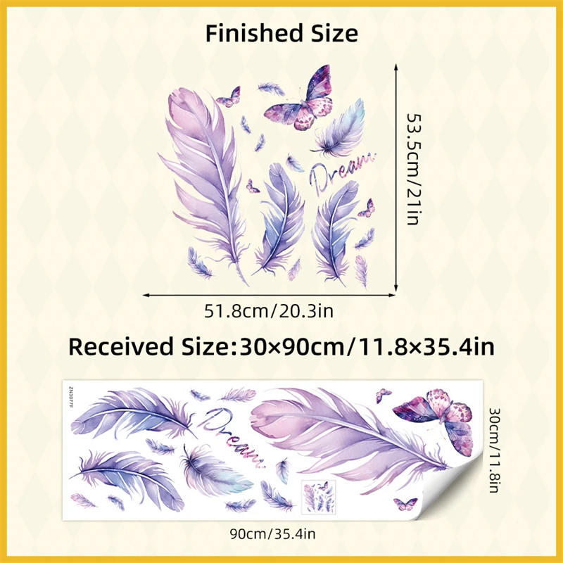 Wall Stickers Purple Feather Butterfly Wall Stickers for Living Room