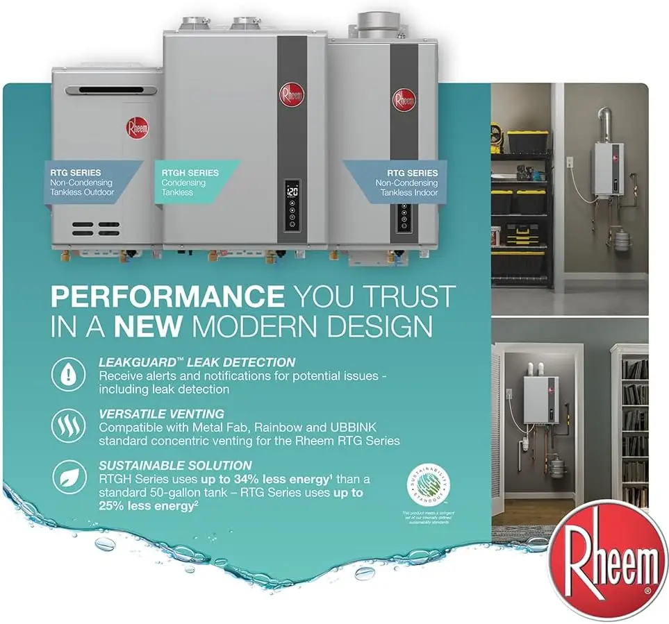 RTGH-95DVLN-3 RTGH Series 9.5 GPM 199,900 BTU 120 Volt Residential Indoor Natural Gas Tankless Water Heater Stainless Steel