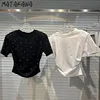 Matakawa O Neck Solid Short T Shirt for Women Diamonds Spring Summer Korean Fashion Ropa De Mujer Casual Camisetas