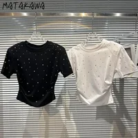 Matakawa O Neck Solid Short T Shirt for Women Diamonds Spring Summer Korean Fashion Ropa De Mujer   Casual Camisetas