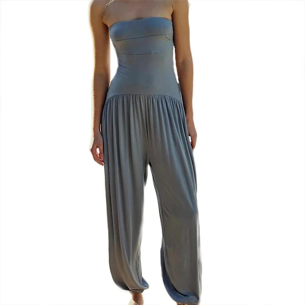 

Summer Women Sleeveless Bandeau Jumpsuit Summer Slim Fit Bodysuit Solid Color Harem Pants Strapless Romper Streetwear
