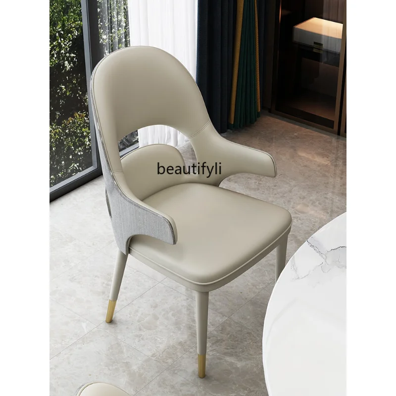 

Gray Shadow Backboard Paint Small Armrest PU Leather Light Luxury Dining Chair High-End Furniture