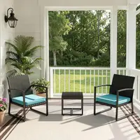 All-Weather 3-Piece Outdoor Patio Furniture Set with Wicker Rattan Chairs for Garden, Balcony, Poolside