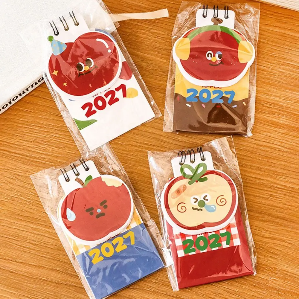 휴대용 애플 모양 2027년 책상 달력 미니 코일 바인딩 스탠딩 캘린더 플립 캘린더 가정/사무실 책상용