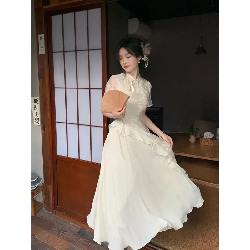 Autumn Chinese Style Women Dress Women Beige Tassel Straps Improved Modern  Cheongsam Elegant Evening Dress Vestidos Chinos - AliExpress 200000532