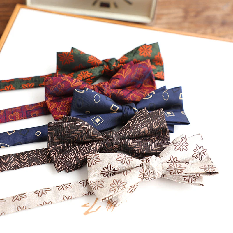 

1PC Adjustable Men Vintage Flower Jacquard Bowties Handmade For Men Suits Retro Accessories Bow Tie Casual Neckwear