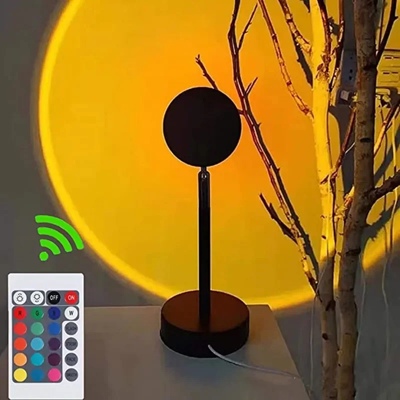 RGB 밝기 조절 180 도 회전 리모컨 USB 플러그인 LED 레인보우 일출 일몰 헤일로 프로젝터 라이트, 16 색