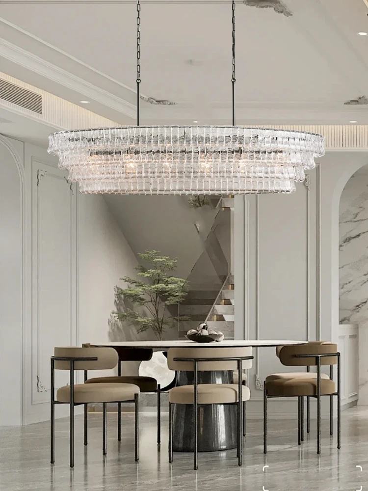 Vintage French Clear Glass Chandelier Lighting Long Oval Grey Hanging Lamps over Dining Table Decoration Lustres Lamparas