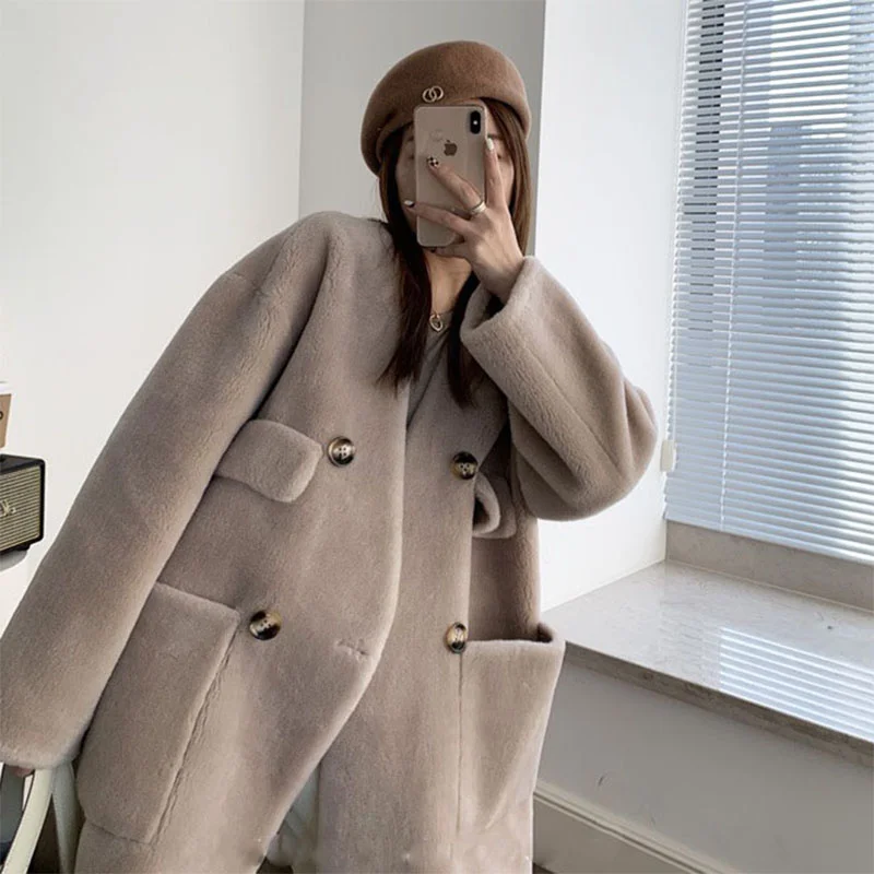 2023 Women's New Winter Korean Coat Fashion Long Lamb Wool Warm Fur Coat Thick WIndproof Slim Temperament Coat