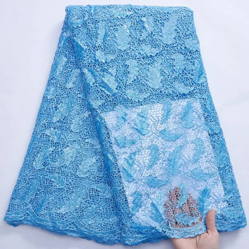 

Sky Blue French Sequin Guipure Cord Lace Fabric High Quality Lace Net African Lace Fabric For Nigerian Wedding Party S3044