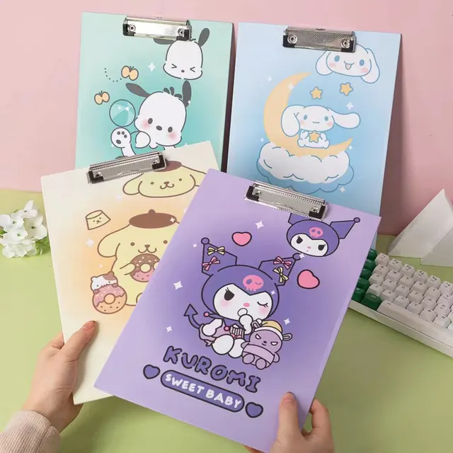 A4 Student Cartoon Writing Hard Pad File Test Papers Data Clipboard Sanrio Cute Kuromi Melody Cinnamoroll Large Size Board Clip