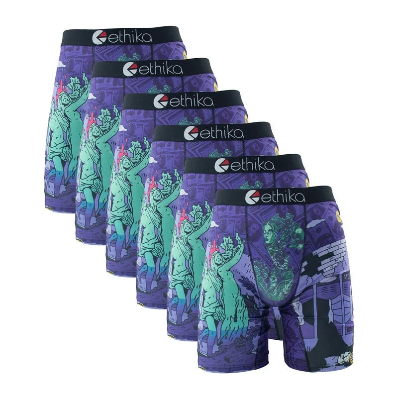 6Pcs ETHIKA Sexy Printed Men Underwear Boxer Shorts Underpants Breathable Man Panties Lingeries Plus Size Boxer Briefs S-XXXL 4