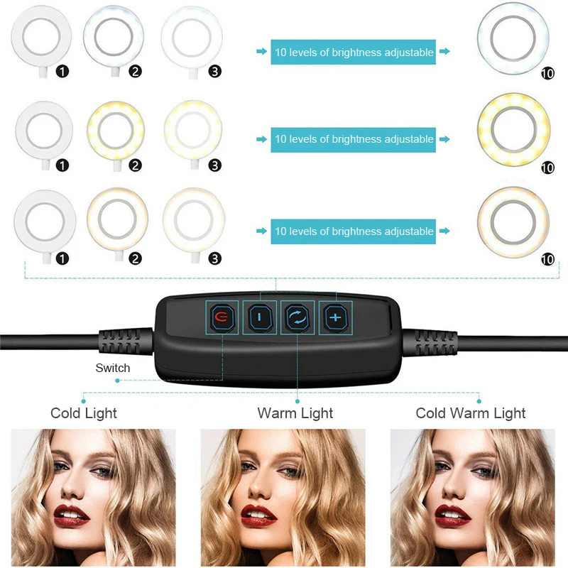 미니 LED 셀카 삼각대 포함, 조도 조절 가능, 6 인치 미니 삼각대 스탠드, 셀카 라이트, 6 인치 링 필 라이트