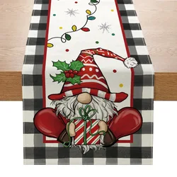 Festive Linen Christmas Table Runner with Snowman and Tree Design - 183x33cm (5)