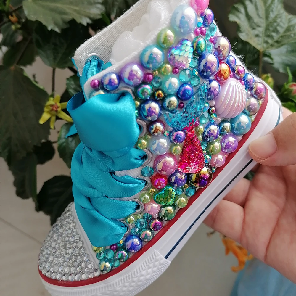 Handmade Rhinestones Bling Girls Womens Kids And Mother Candy Canvas Shoes Pearls Sneakers for Girl Birthday Party Wedding kids sneakers kids shoes