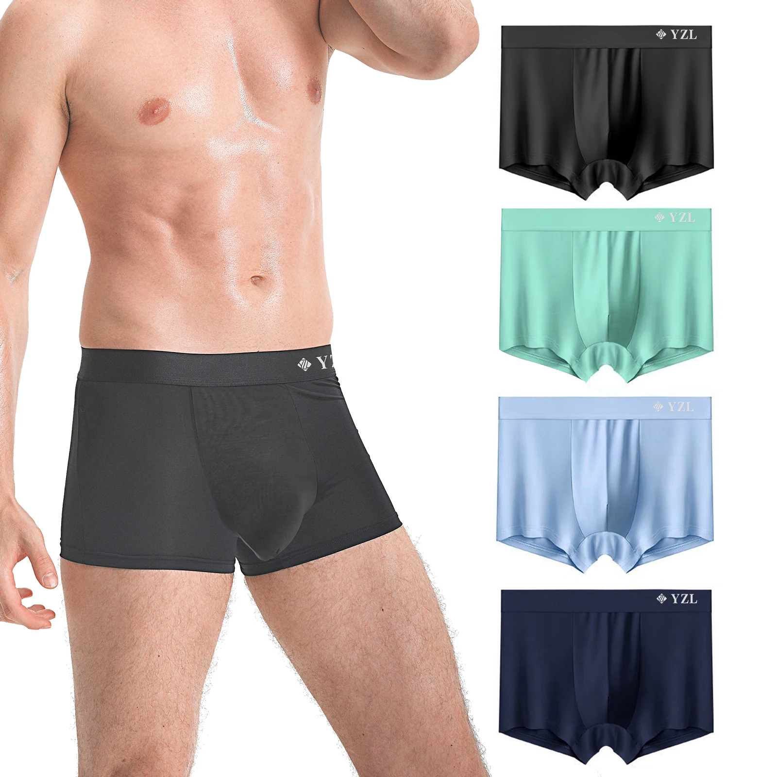 Men's Ice Silk Underwear,Breathable Wicking Fitness Sport High Performance Elastic Boxer Briefs new underpants for Men gift box