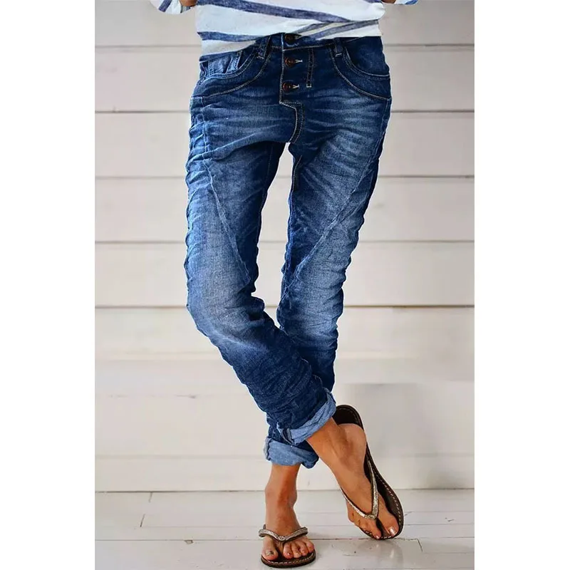 Jeans for Women Drawstring Elastic-waisted Jeans Casual Button Baggy Jeans Women Trousers Straight Women Wide-leg Pants Slouchy