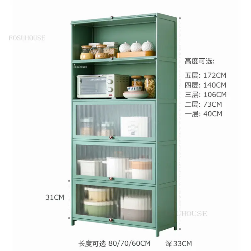 Modern Bamboo Kitchen Cabinet Home Kitchen Furniture Multi-layer Cabinets with Doors Floor Locker Microwave Oven Storage Cabinet