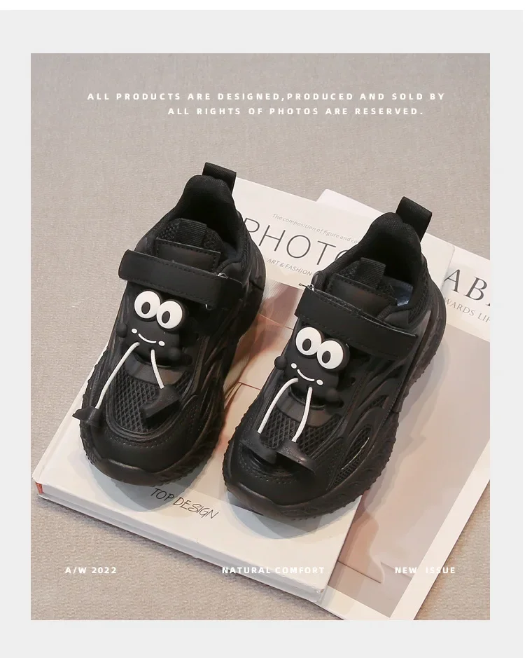 Scarpe da ginnastica per bambini Scarpe da corsa per ragazzi nere a prova di sporco Suola morbida spessa 2025 Nuove scarpe sportive per bambini Mesh traspirante Simpatico coniglio - immagine 5