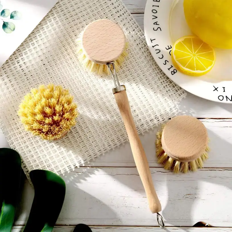 Eco-Friendly Bamboo Dishwashing Brush Set - Natural Sisal Cleaning Tools