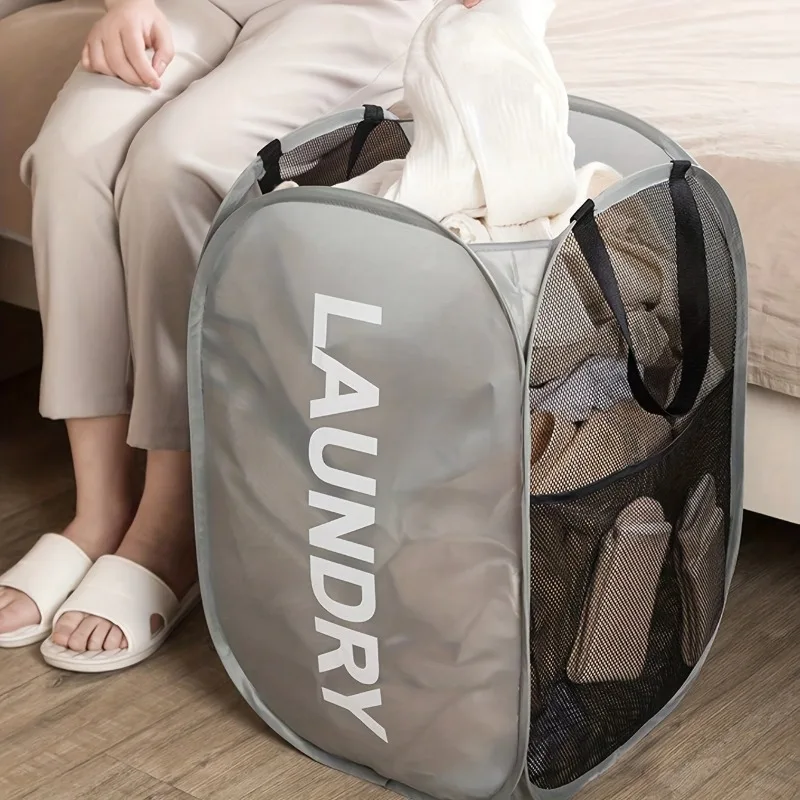 Foldable Large Capacity Laundry Basket with Breathable Mesh Panel for Towels, Bed Sheets, and Clothes Storage