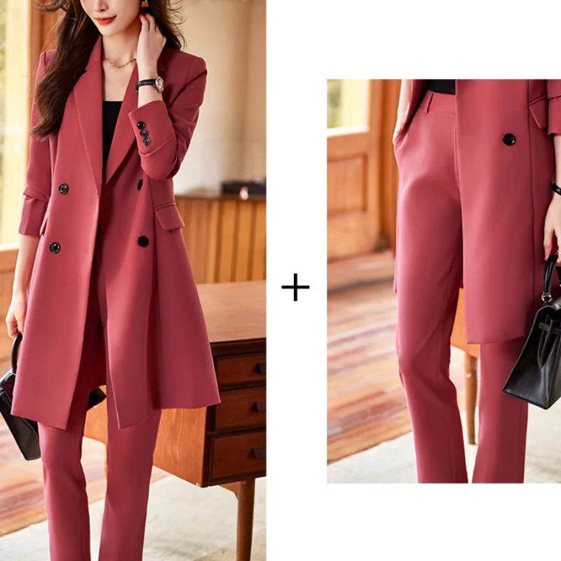 2023 New Autumn Winter Mid Length Suit Windbreaker Fashion Pink High End Feel Slim Goddess Style Professional Suit Coat S-4XL