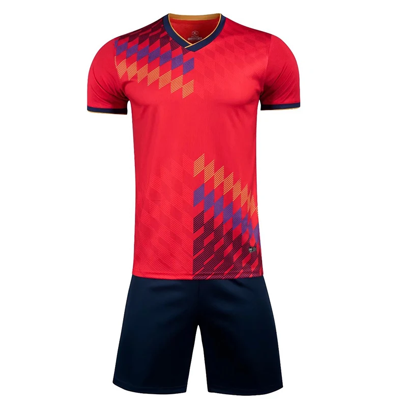 men short sleeve red soccer jersey set purple adult football uniform boy white kids soccer shirt name DIY number
