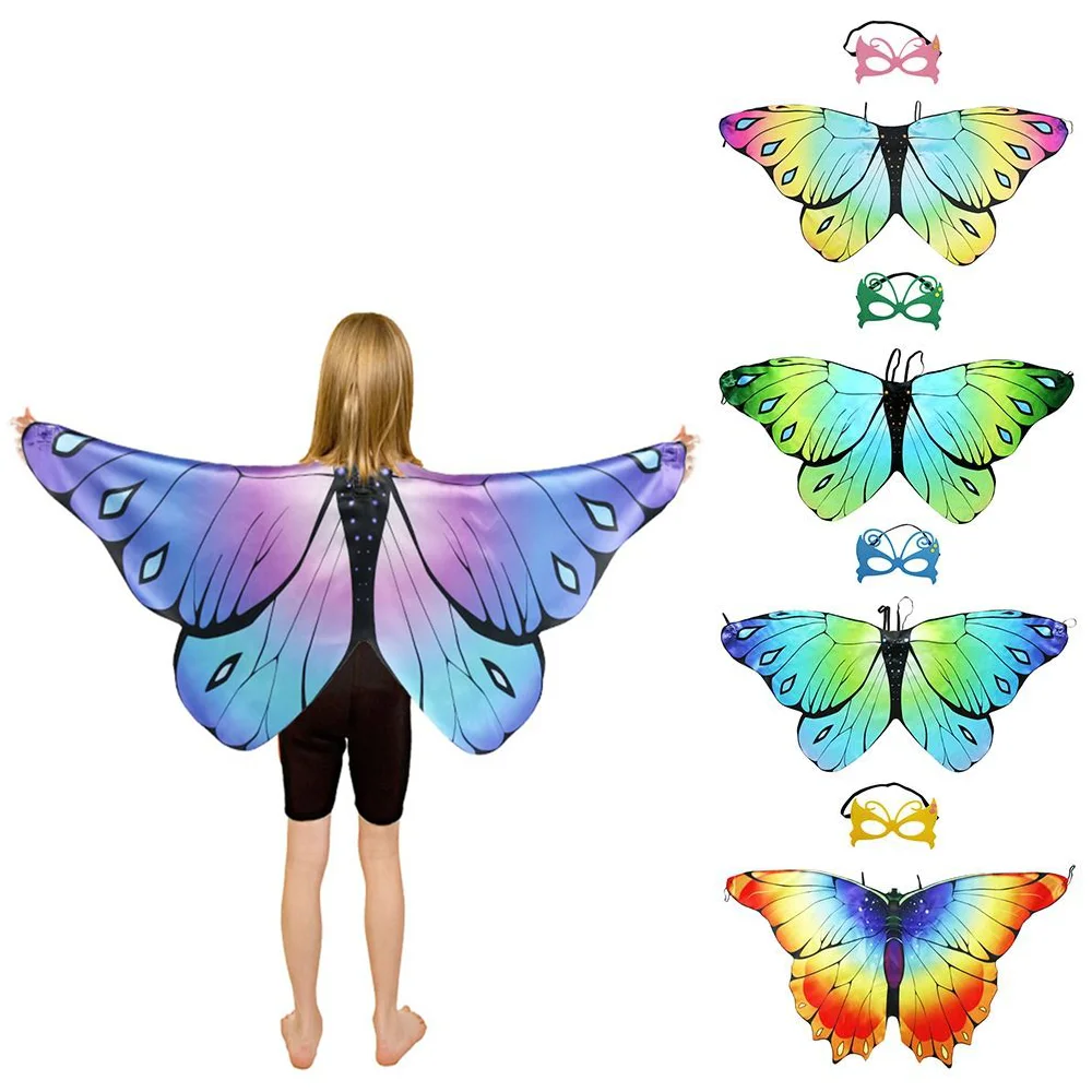 1set Children Kids Colorful Butterfly Wings Shawl Poncho Scarf Boy Girls Fairy Cosplay Performance Shawl Festival Party Supplies
