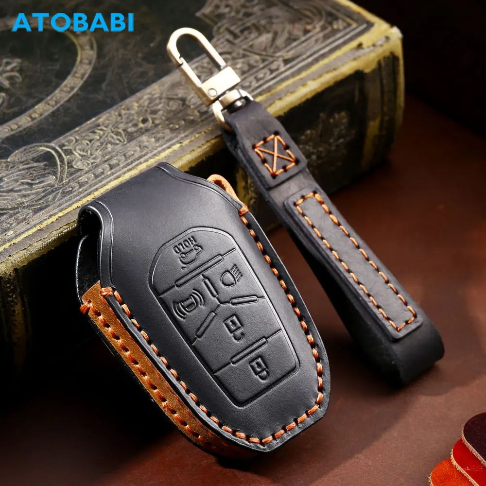 Ontto Leather Keyring Case With Keychian Compatible With Mitsubishi Outlander PHEV 2018-2020, Stylish Remote Control Key Holder For Eclipse Cross 2022 2023, Black - View #10