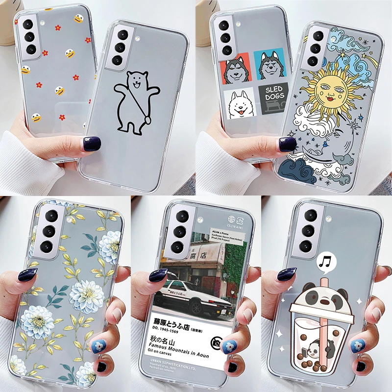 Custodia Morbida Per Samsung Galaxy S21 S 21 Fe S21 Plus Cover Tpu Cartoon Pattern Flower Smile Face Fundas Per Samsung S21 Ultra Coque