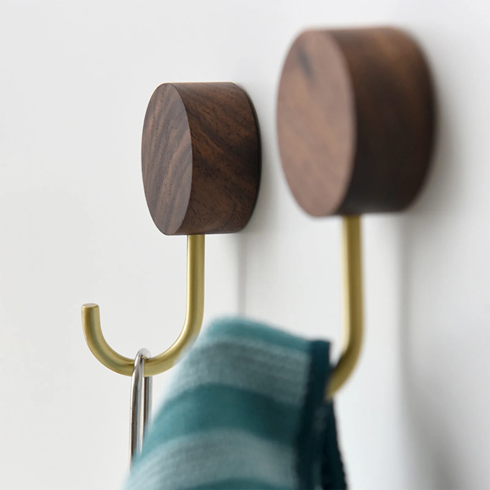 Walnut Wood Brass Hook Screw Wall Hanging Door Keychain Hanger Bathroom Coat Hat Hook Kitchen Accessory Organize Decor