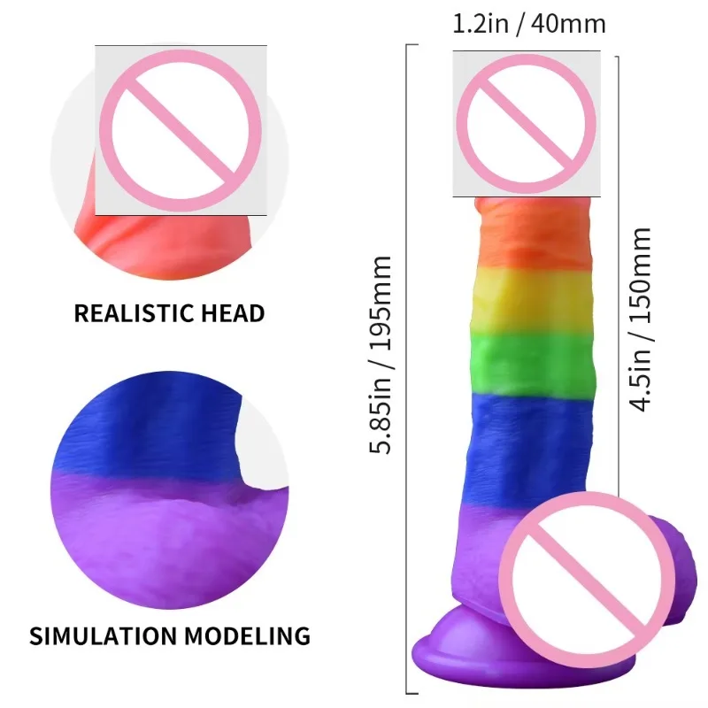 Realistic Dildo Suction Cup Rainbow Five-color Extra-large Extra-thick Dildo Fake Cock Vaginal Masturbator Female Couple Sex Toy