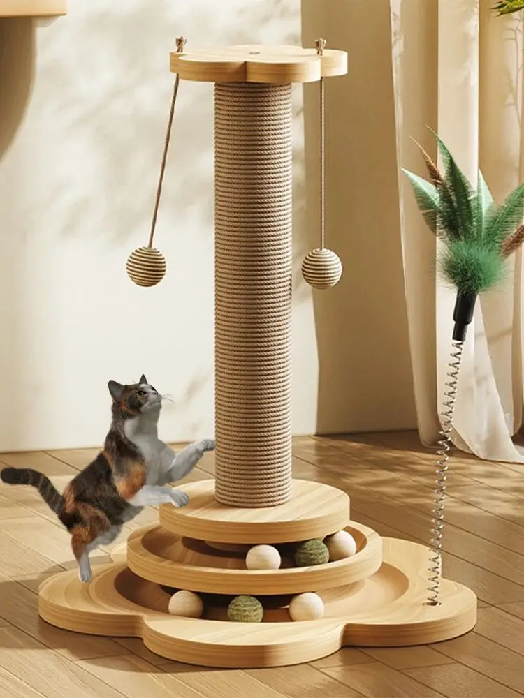 

Pet Cat Toy Solid Wood Cat Turntable Funny Cat Scrapers Tower Durable Sisal Scratching Board Tree cat Grab Post