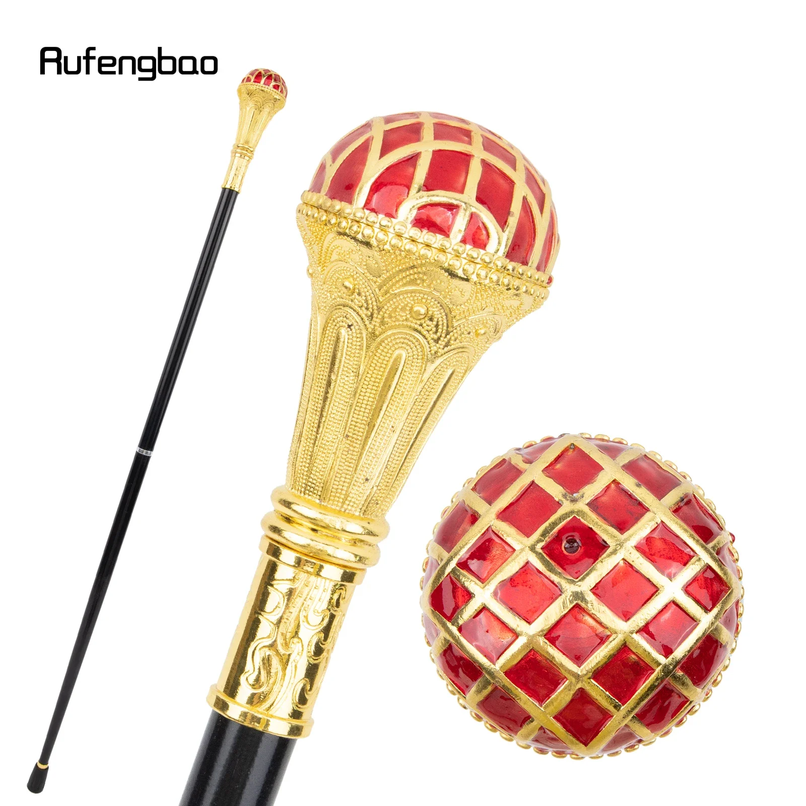 

Red Ball Type Golden Walking Cane Fashion Decorative Walking Stick Gentleman Elegant Cosplay Cane Knob Crosier 93cm