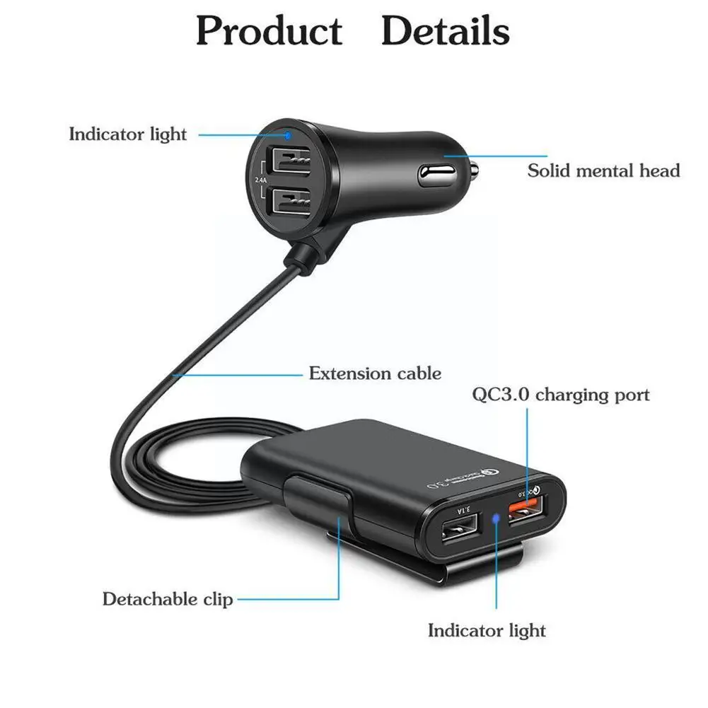     USB  , C7R7  ̺, 5.6ft  ڵ, QC3.0 + 2.4A + 3.1A, 4 Ʈ