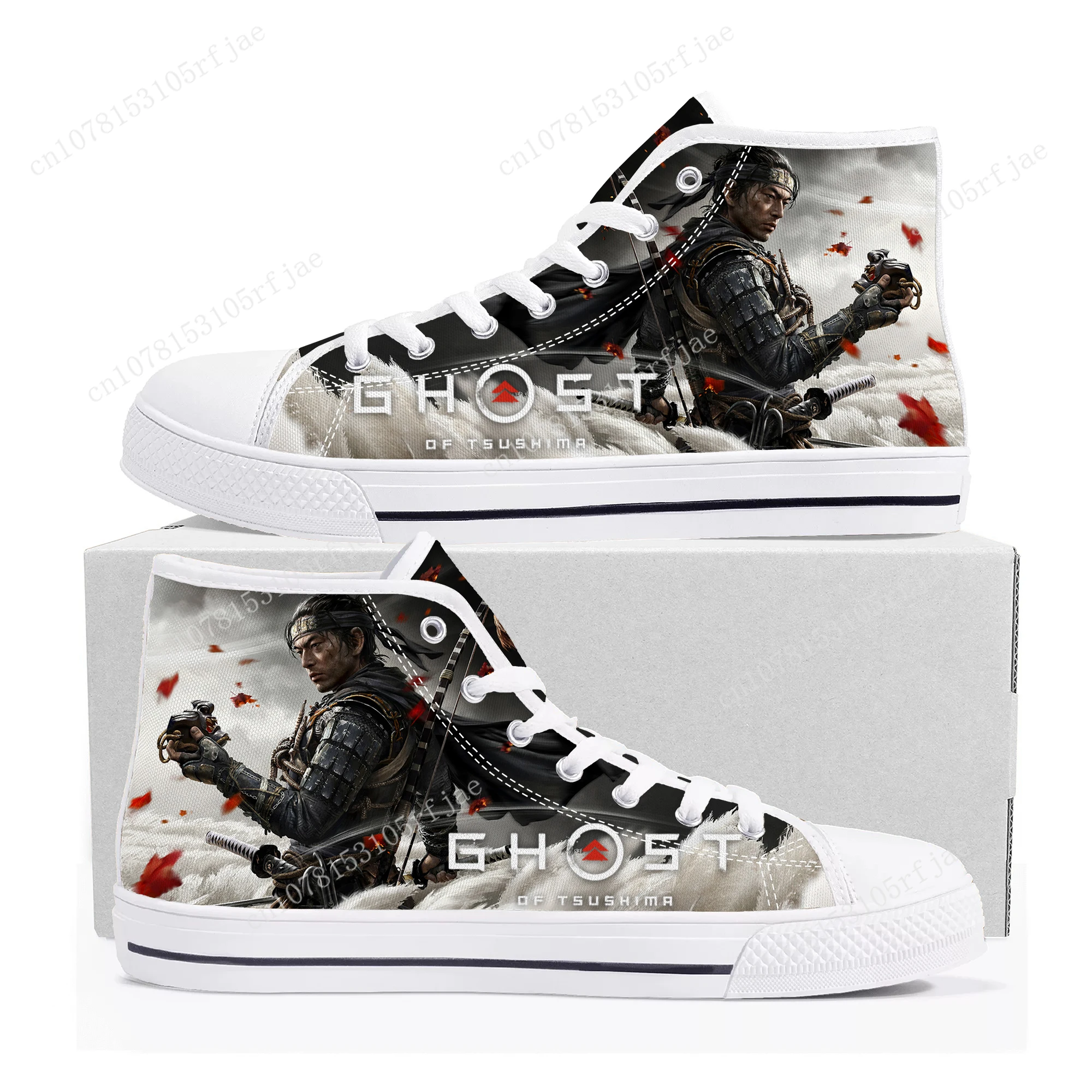 

Ghost of Tsushima High Top Sneakers Cartoon Game Men Women Teenager High Quality Fashion Canvas Shoes Casual Tailor Made Sneaker