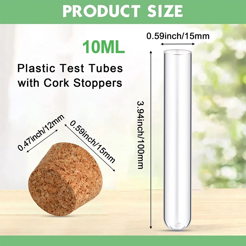 50-200Pcs Clear Plastic Test Tubes with Cork Stoppers 10ml Small Test Tubes with Lids Plastic Bottles for Storage Jewelry Seed 6