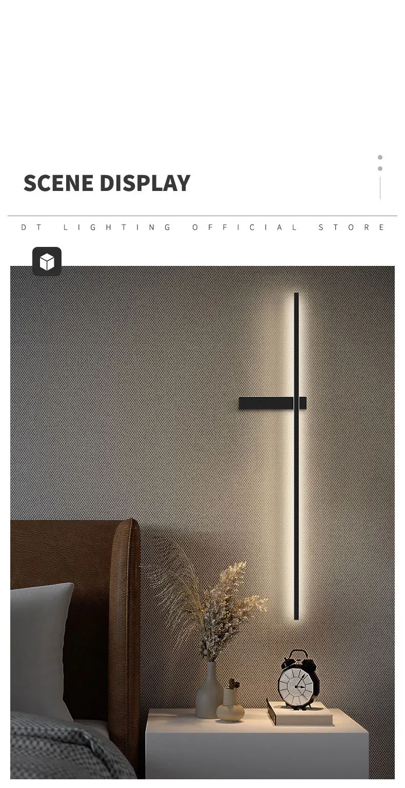 Description Picture 5 of itemLong strip wall lamp bedroom bedside lamp modern minimalist wall lamp living room TV background grille line wall lamp