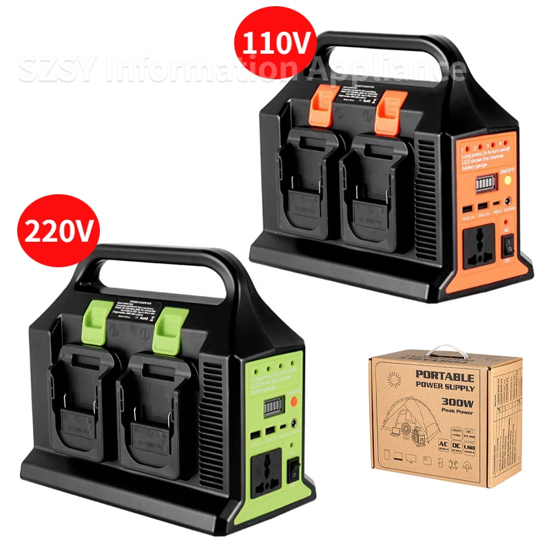 

Power Inverter 300W 110V 220V Outdoor Mobile Lithium Battery Inverter For Makita/DeWalt/Milwaukee/Bosch 18v Battery with Light
