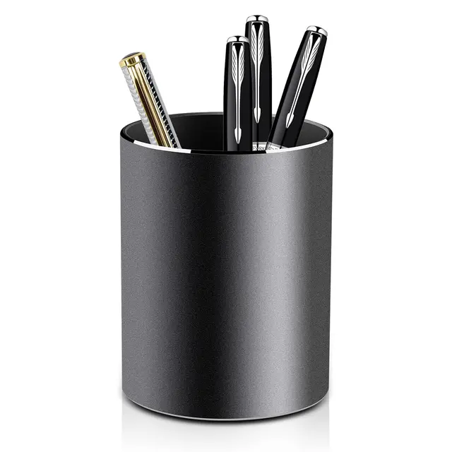 Metal Pencil and Pen Holder Vaydeer Round Aluminum Desktop Organizer and Cup Storage Box 1