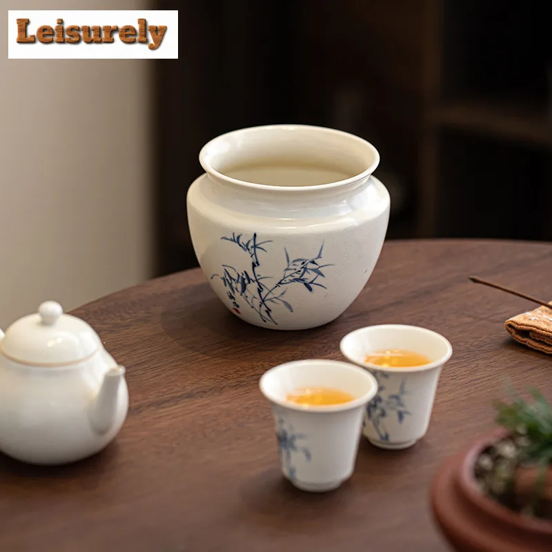 500ML Hand-painted Bamboo Jianshui Washing Cup Bowl Soda Glazed Tea Dust Cylinder Barrel Tea Residue Bucket Chaxi For Tea Craft