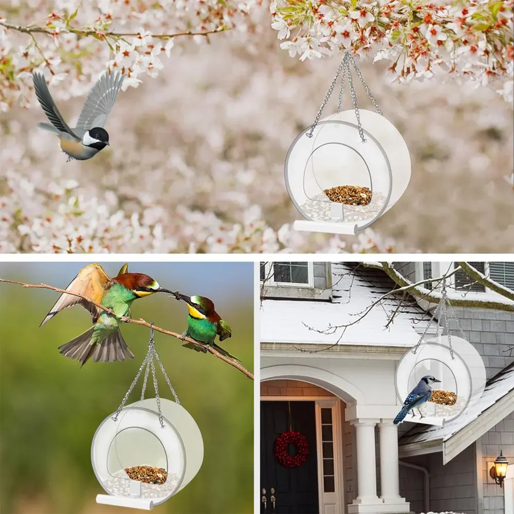 Hanging Wild Bird Feeder Clear Round Acrylic Feeding Station Outdoor Food Container Outside window With Sucker for Cardinals bird feeder