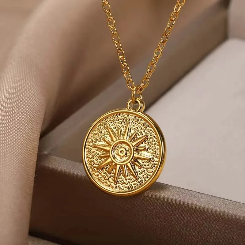 Stainless Steel Sun Pendant Necklace for Women