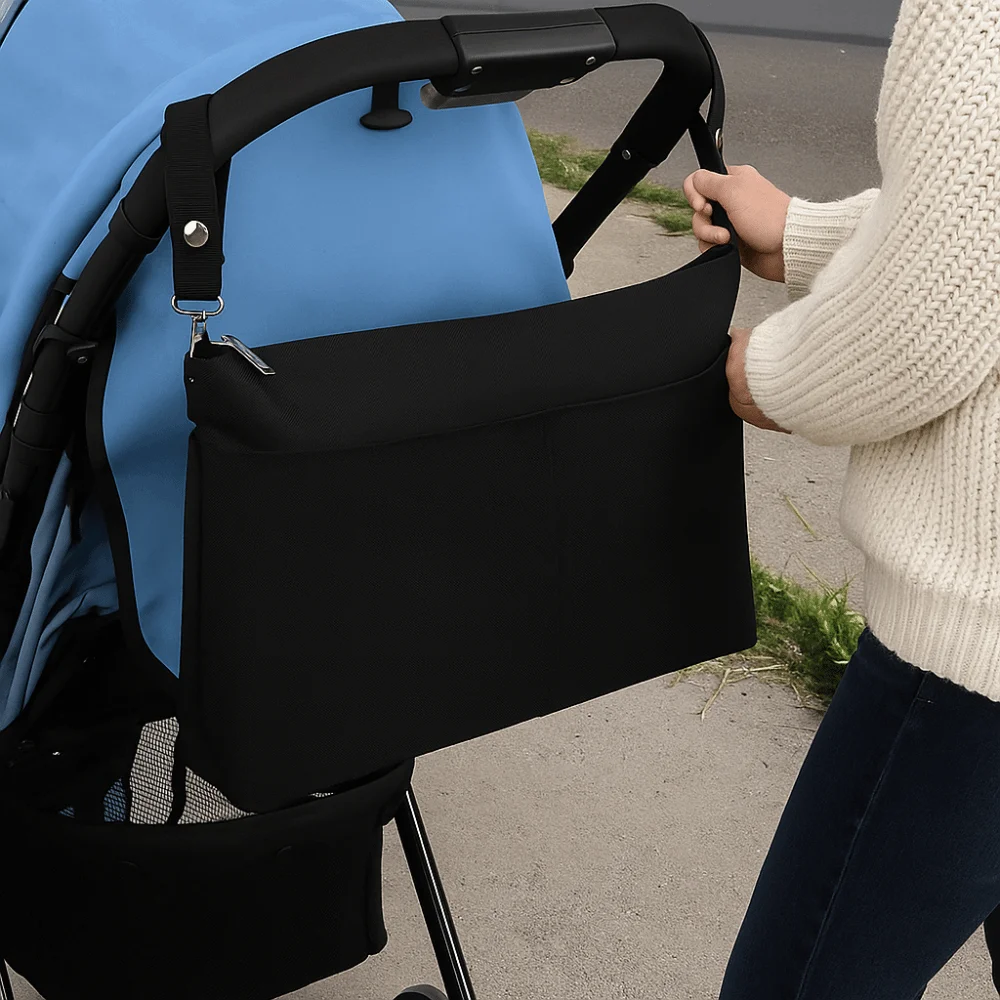 Portable Baby Stroller Storage Bag Multifunction Black Baby Pram Hanging Bag Waterproof Large-capacity Mommy Shoulder Bag