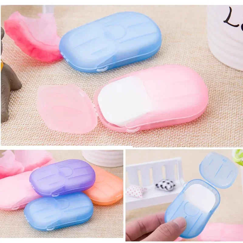 1 Box/20pcs Health Mini Soap Tablets Boxed Travel Bathroom Accessories Disposable Camping Washing Scented Foaming Paper Soap