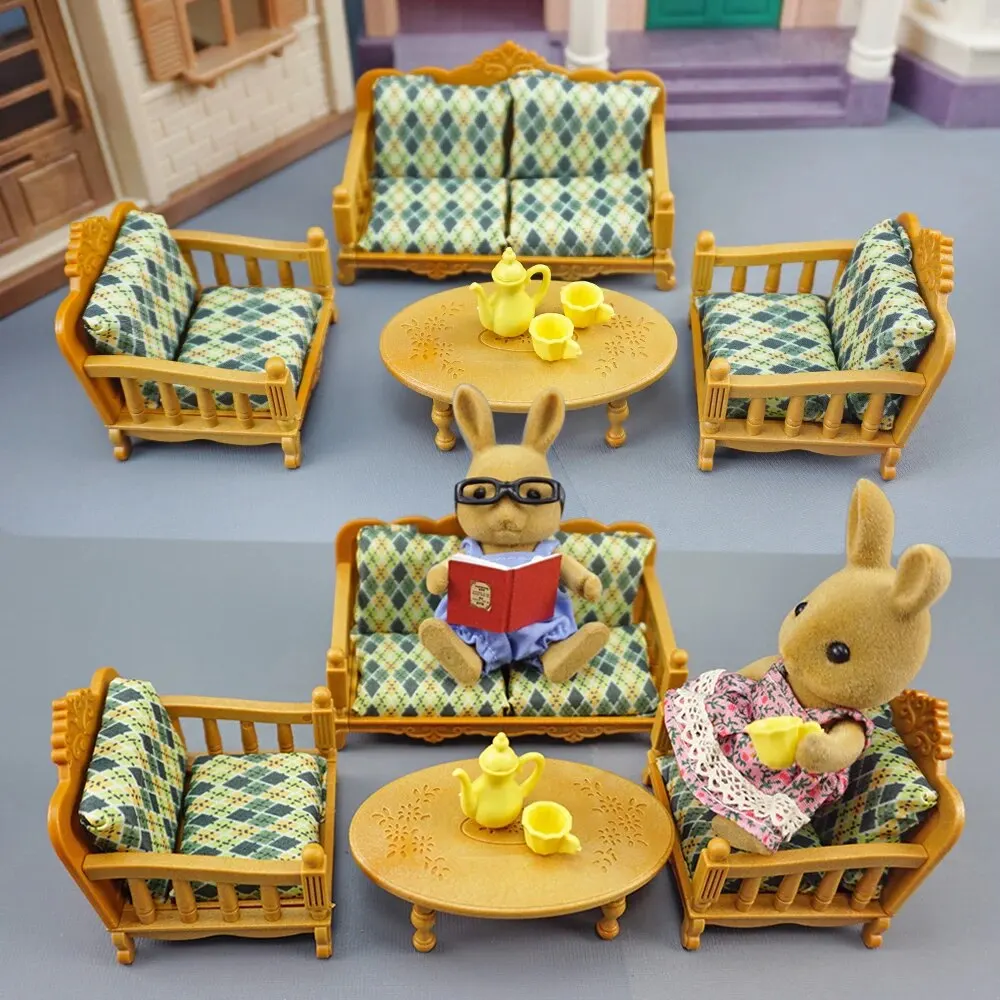 Forest Family 1/12 Kitchen Furniture Bathroom Bedroom Bakeware Sets Miniature Model Dollhouse Accessories Refrigerator Girl Gift 3