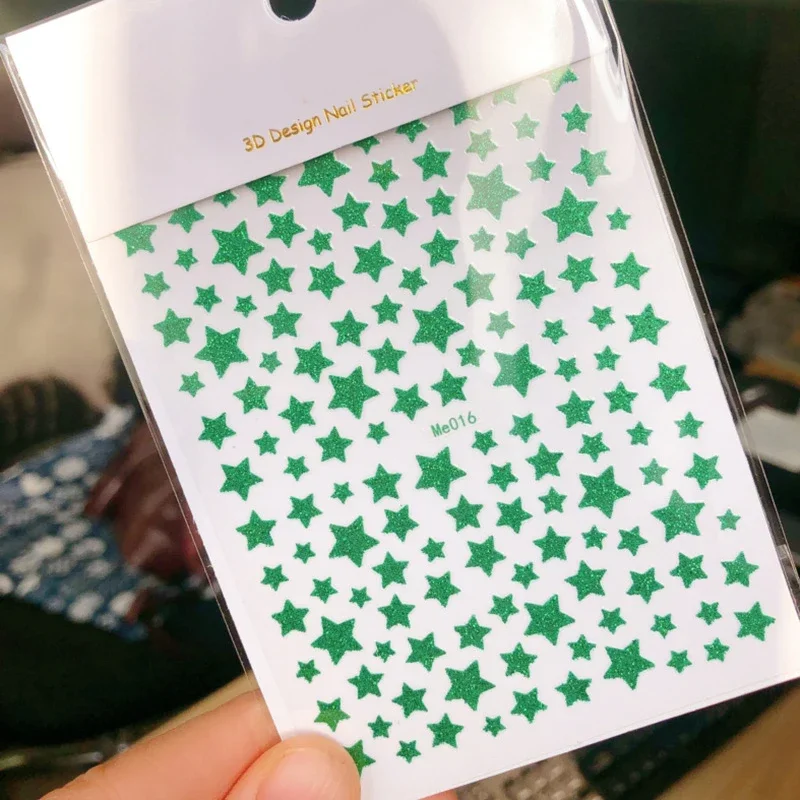 Glitter Silver Star Nail Art Stickers - Self-Adhesive 3D Decorative Accents